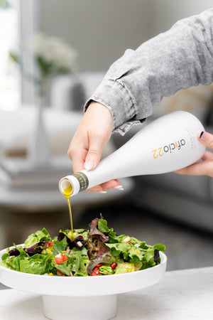 extra virgin olive oil that is sourced in California with opaque bottles that block out harmful light